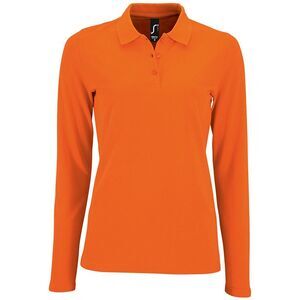 SOLS Womens/Ladies Perfect Long Sleeve Pique Polo Shirt / Orange